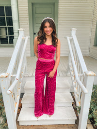 VELOUR CHECKERED TUBE TOP WITH PALAZZO PANTS SET