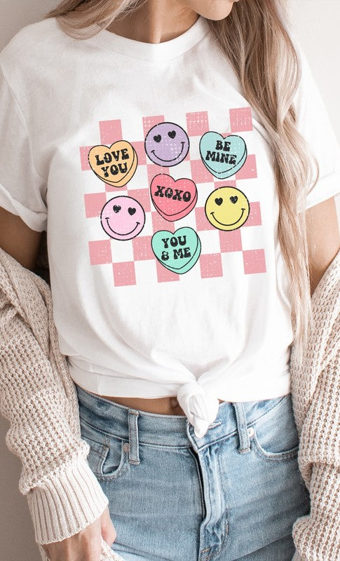 Valentines Heart Candy Checker Graphic Tee