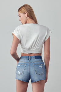 HIGH RISE DESTROYED DENIM SHORTS