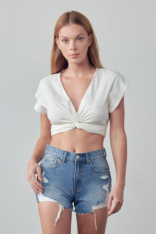 HIGH RISE DESTROYED DENIM SHORTS