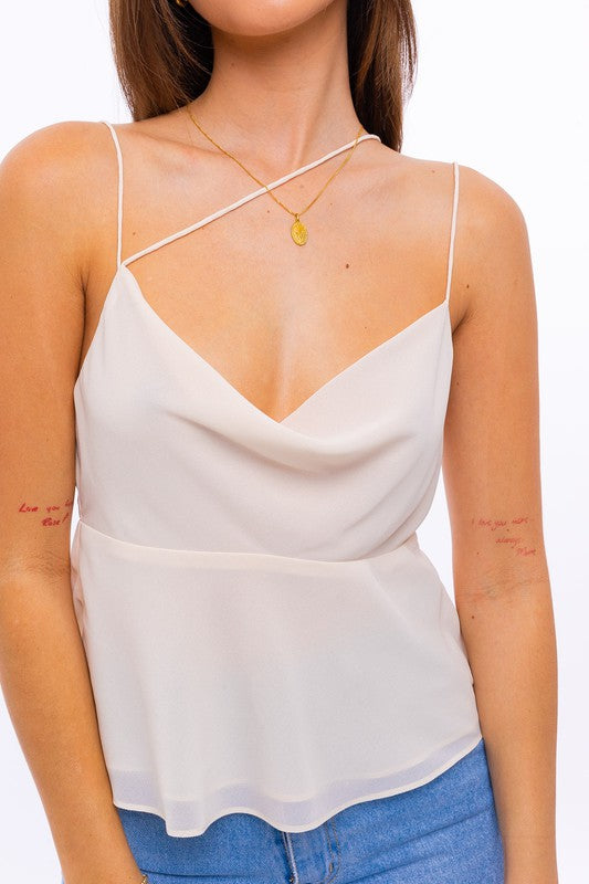 Spaghetti Detail Cowl Neck Cami Top