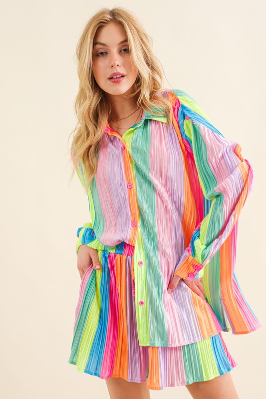 Best seller! Press Pleated Rainbow Shirt with Matching Shorts