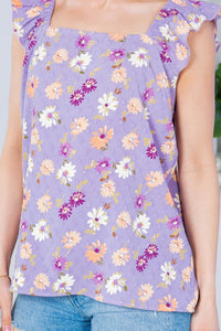 Swiss Dot Print Ruffle Sleeve Top