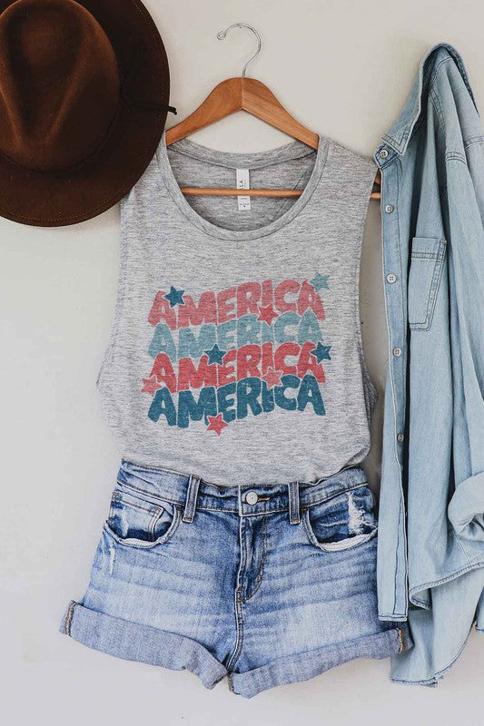AMERICA USA STARS GRAPHIC MUSCLE TANK