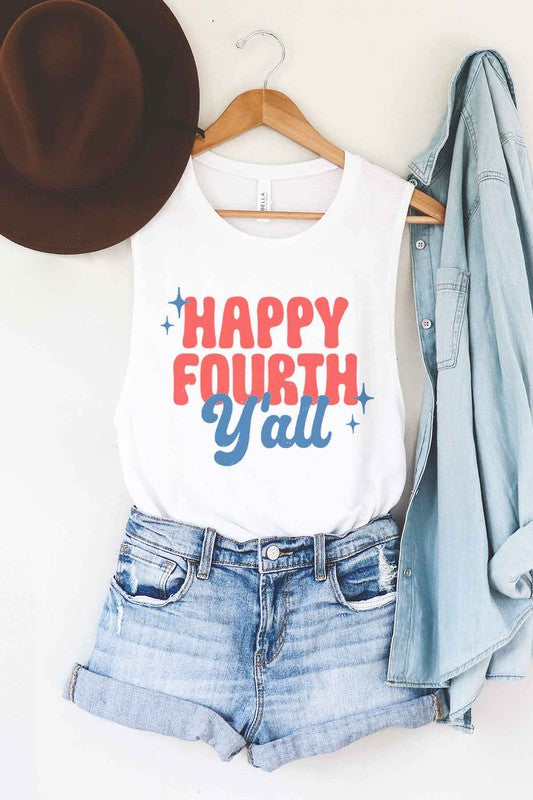 HAPPY FOURTH YALL GRAPHIC MUSCLE TANK