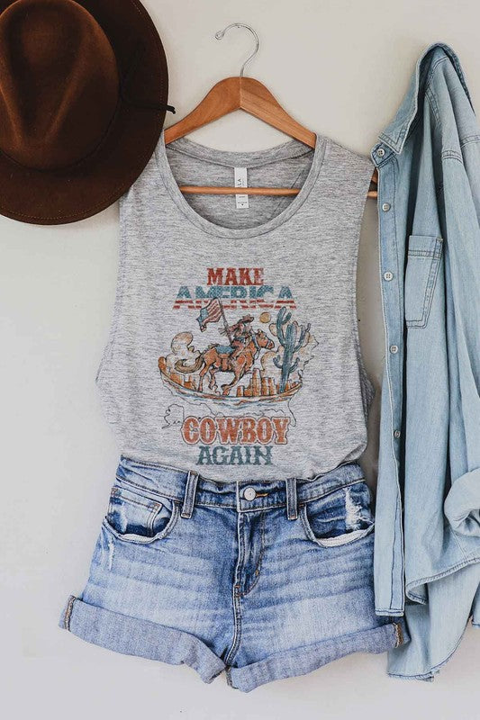 MAKE AMERICA COWBOY AGAIN GRAPHIC MUSCLE TANK