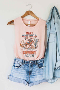MAKE AMERICA COWBOY AGAIN GRAPHIC MUSCLE TANK