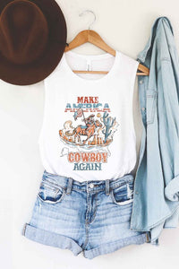 MAKE AMERICA COWBOY AGAIN GRAPHIC MUSCLE TANK