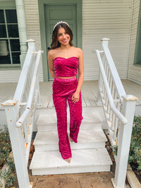 VELOUR CHECKERED TUBE TOP WITH PALAZZO PANTS SET