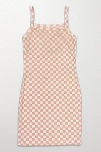 Checkered rib knit tank top dress