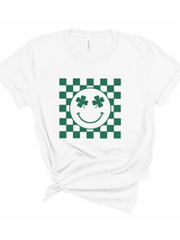 Smiley Checkered St. Patrick's Day Crew Tee