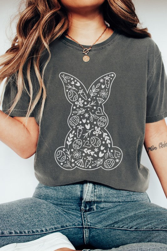 Floral Bunny Easter Comfort Colors Graphic Tee