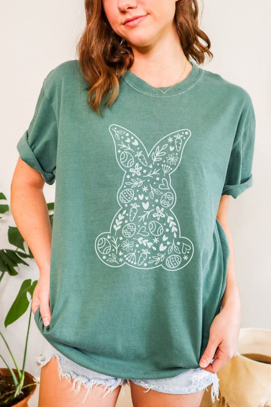 Floral Bunny Easter Comfort Colors Graphic Tee