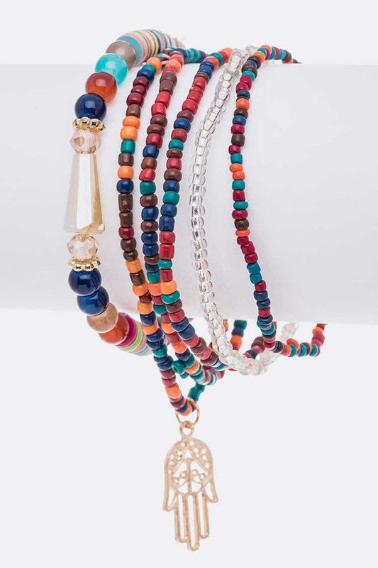 Hamsa Mix Beads Layer Stretch Bracelet Set