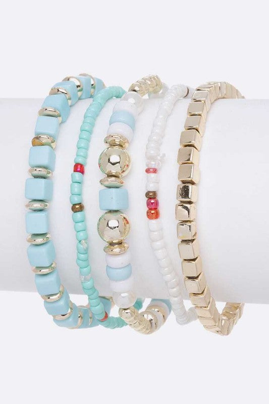 Mix Beads Layered Stretch Bracelet Set