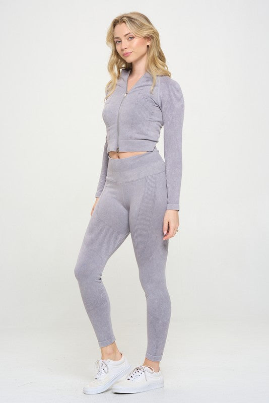 Ribbed Knit Tracksuit Two-Piece Set