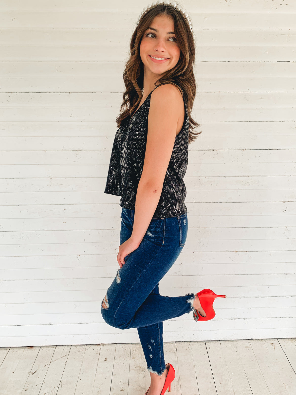 Black Shining Star Sequin Top