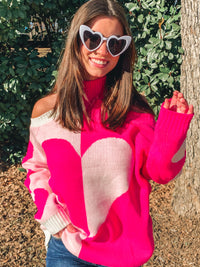 PINK MOCK NECK HEART SWEATER