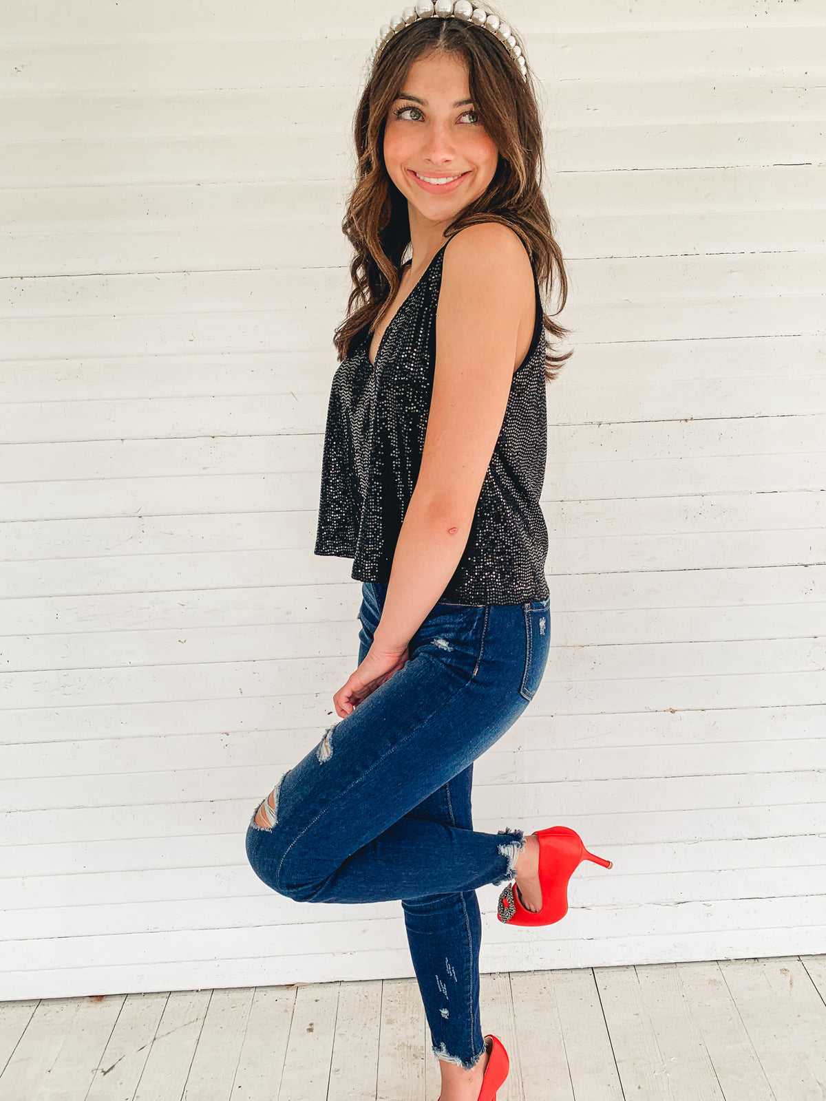 Black Shining Star Sequin Top