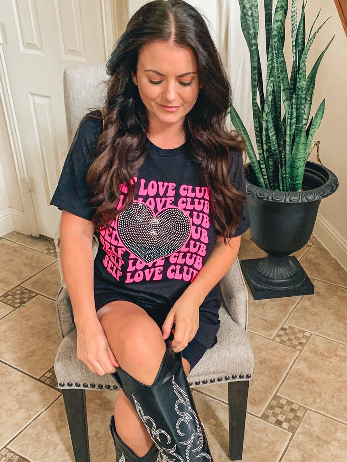 Self Love Club w/Rhinestone Graphics Top