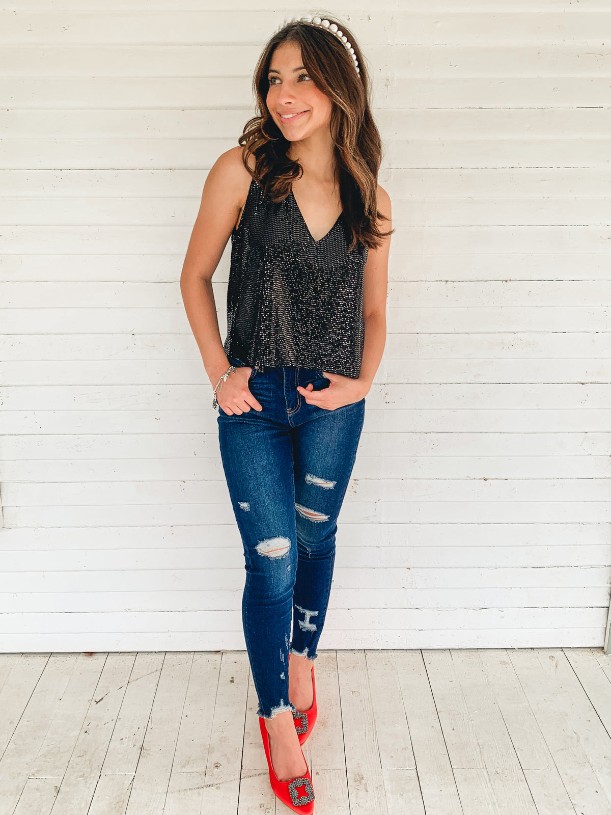 Black Shining Star Sequin Top