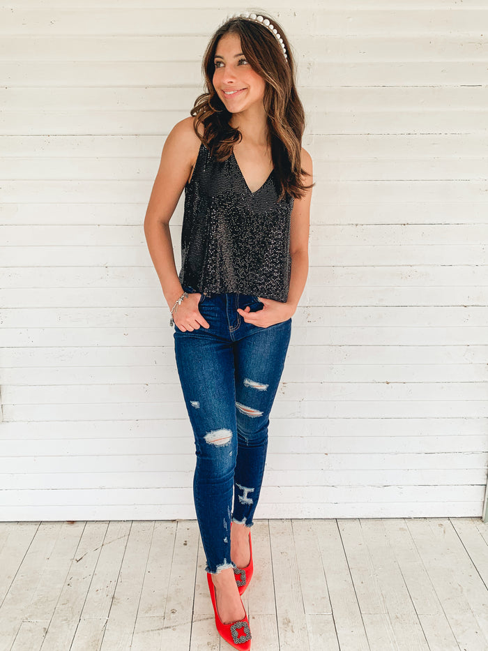 Black Shining Star Sequin Top