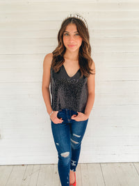 Black Shining Star Sequin Top