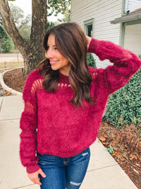 FUZZY DISTRESSED SWEATER TOP