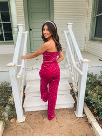 VELOUR CHECKERED TUBE TOP WITH PALAZZO PANTS SET