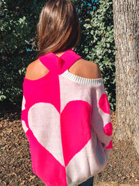 PINK MOCK NECK HEART SWEATER