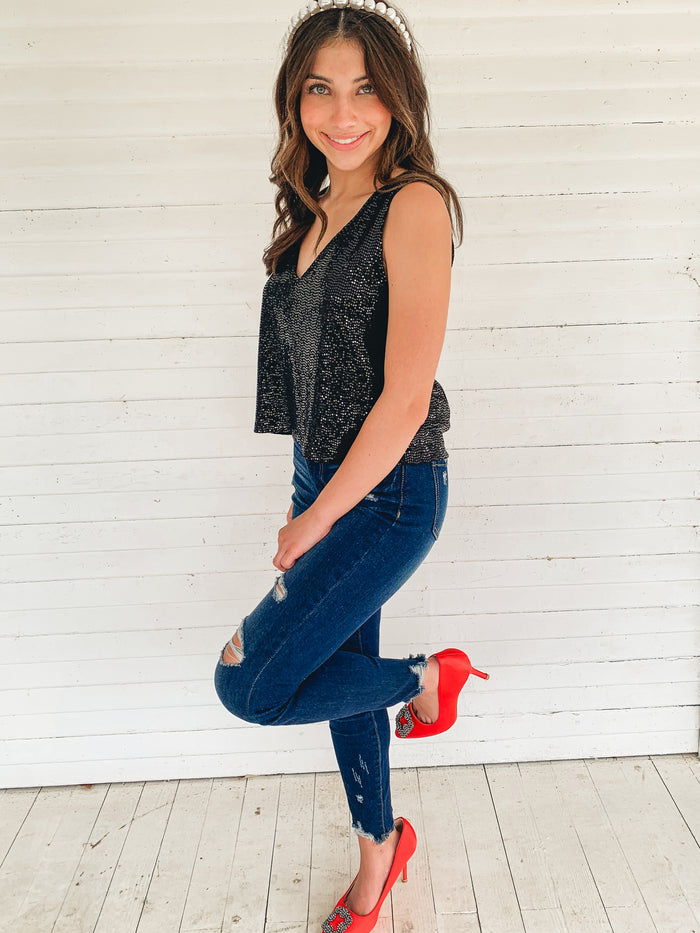 Black Shining Star Sequin Top
