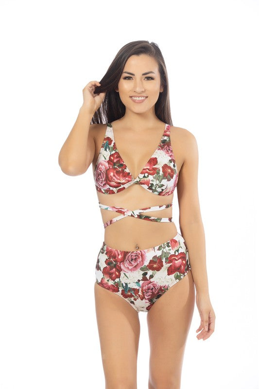 BRALETTE BIKINI SET, FLORAL PRINT,WRAP AROUND