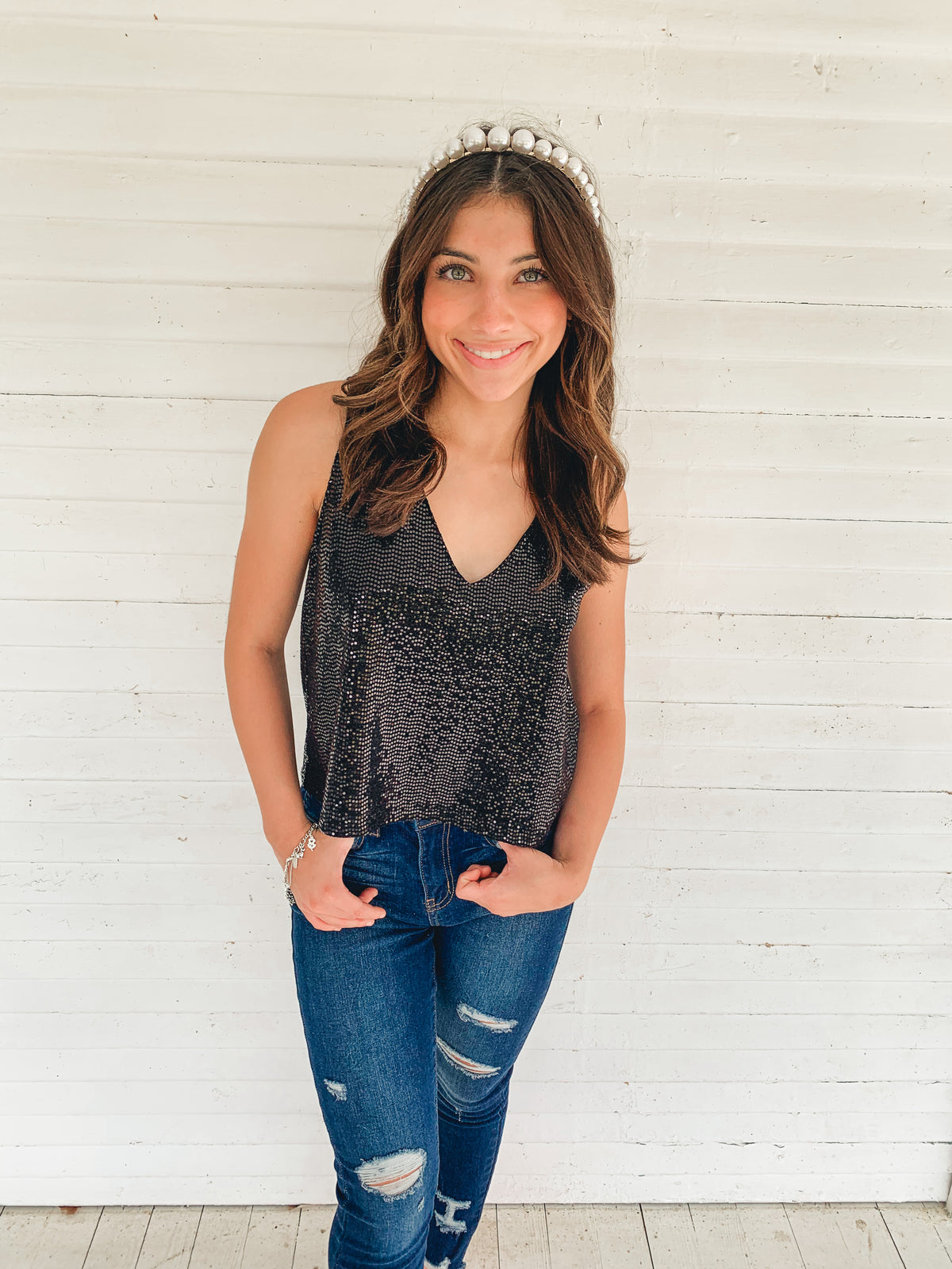 Black Shining Star Sequin Top