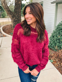 FUZZY DISTRESSED SWEATER TOP
