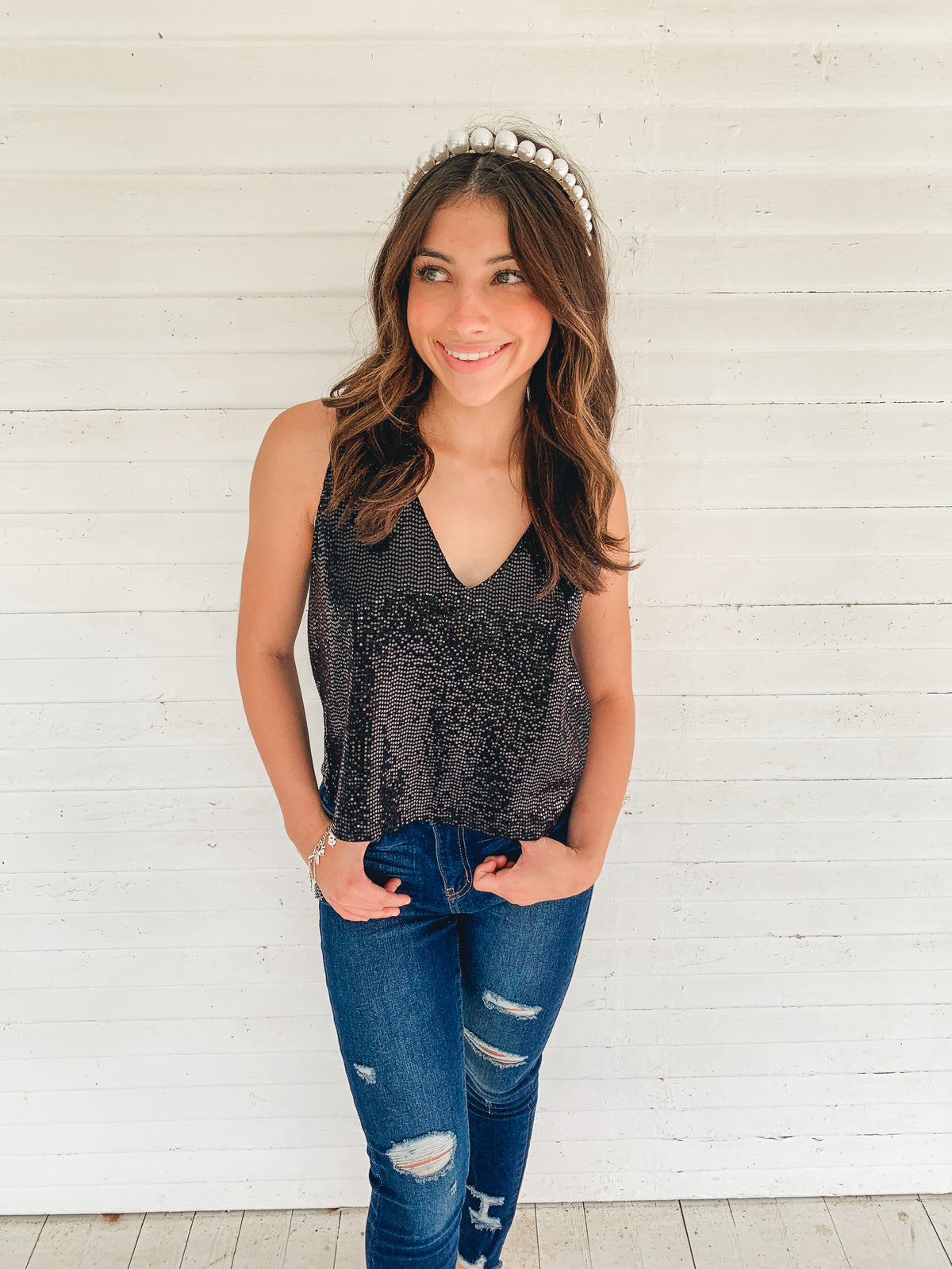 Black Shining Star Sequin Top