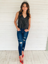 Black Shining Star Sequin Top