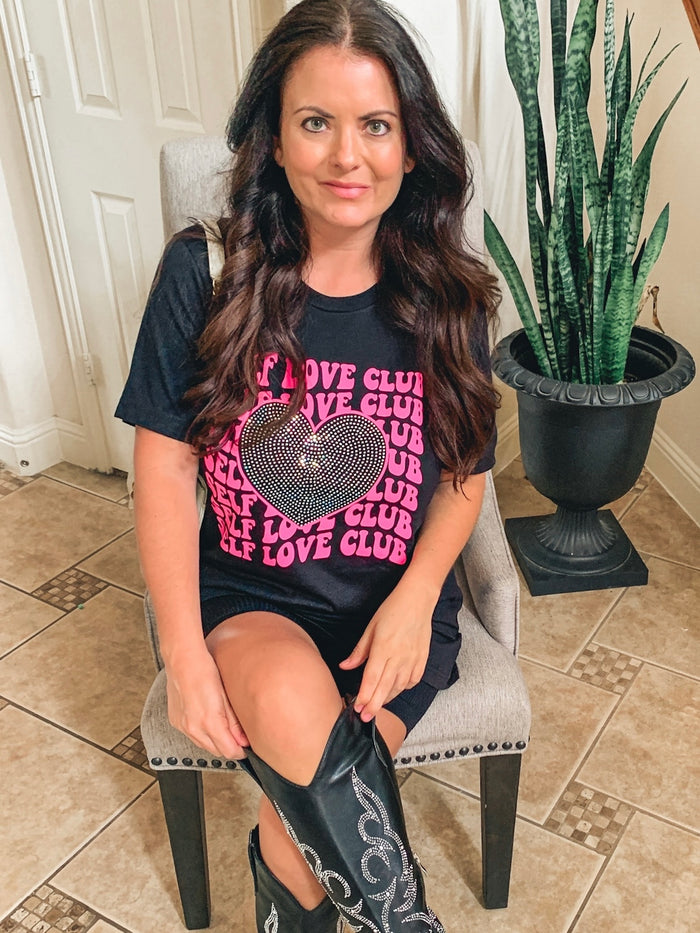 Self Love Club w/Rhinestone Graphics Top