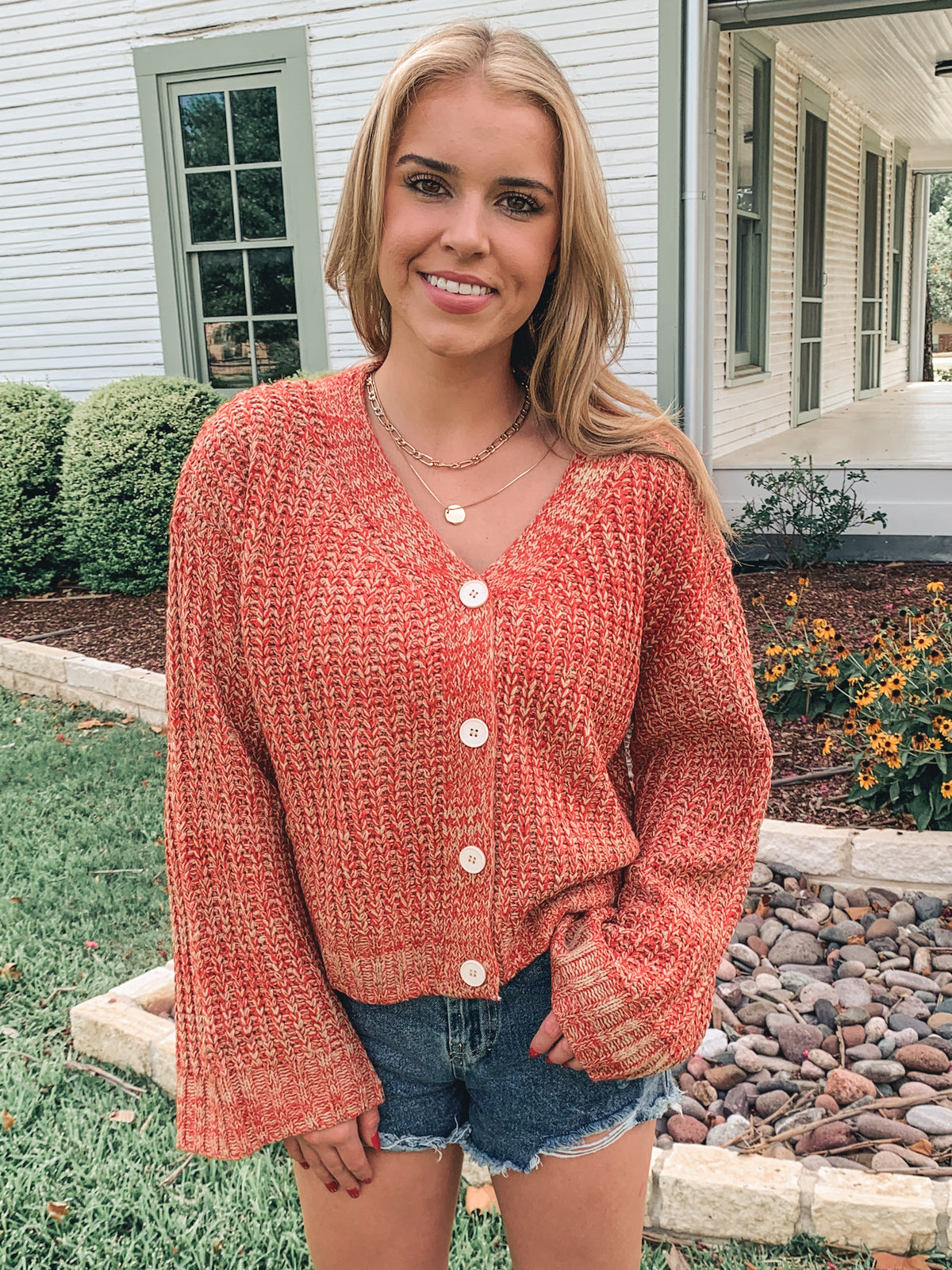 LONG BELL SLEEVE BUTTON UP SWEATER