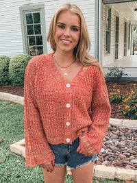 LONG BELL SLEEVE BUTTON UP SWEATER