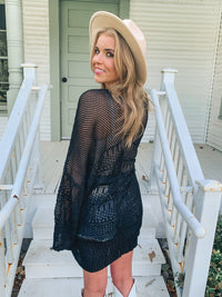 Black Knit Netted Cardigan