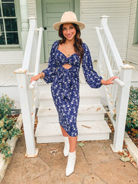 Navy Cut Out Long Sleeve Maxi Dress