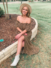 OFF THE SHOULDER ANIMAL PRINT WOVEN DRESS