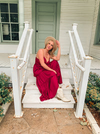 WINE SMOCKED TIERED MAXI DRESS