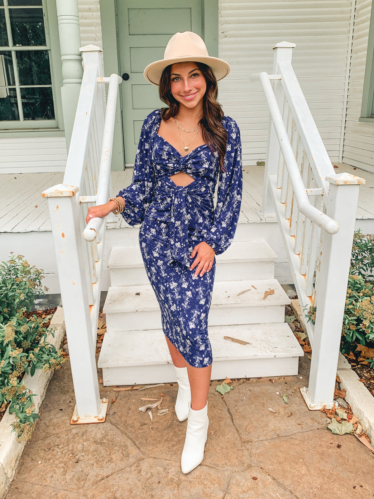 Navy Cut Out Long Sleeve Maxi Dress