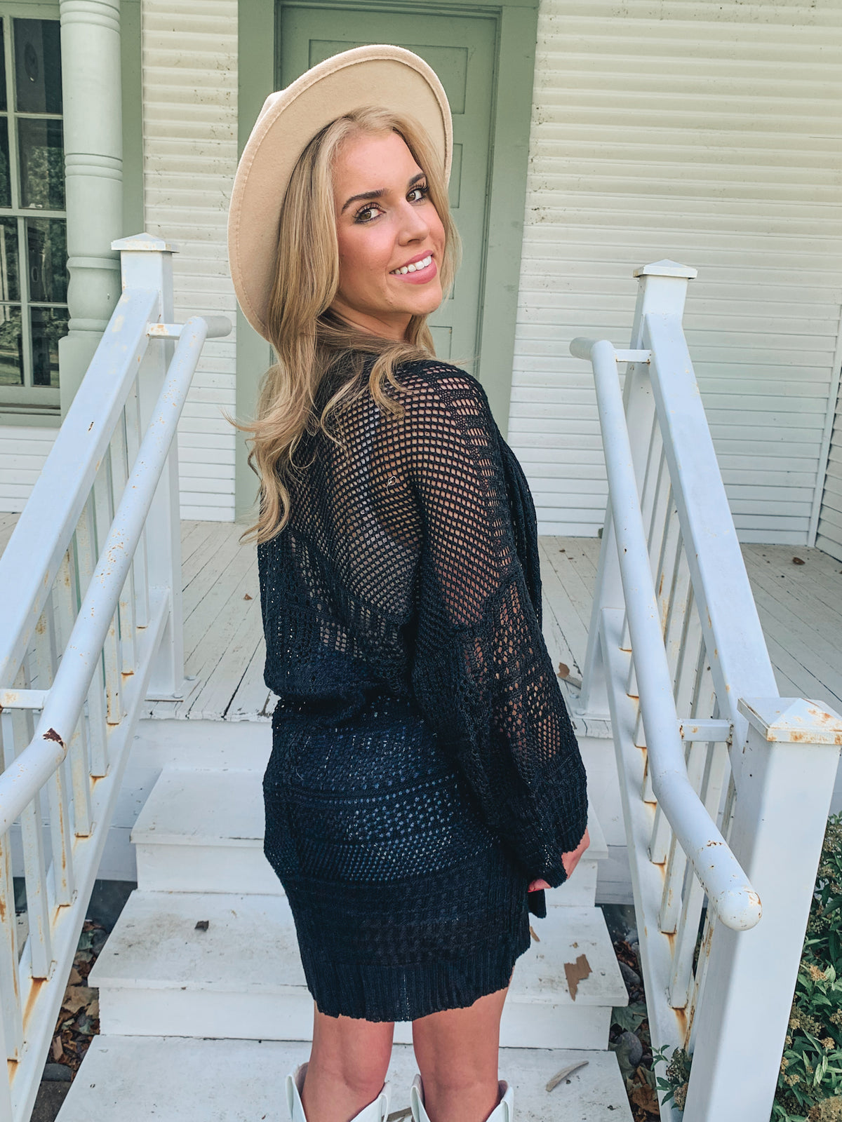Black Knit Netted Cardigan