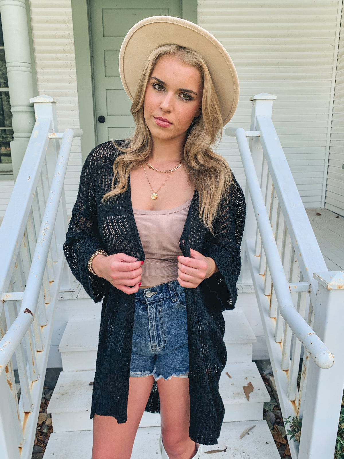 Black Knit Netted Cardigan
