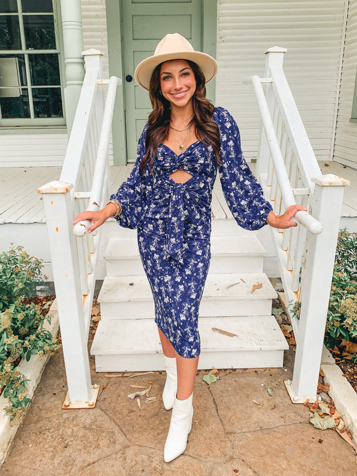 Navy Cut Out Long Sleeve Maxi Dress