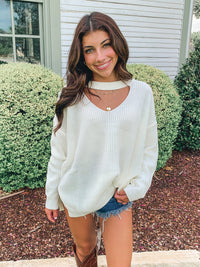 CUT OUT NECK LOOSE FIT SWEATER