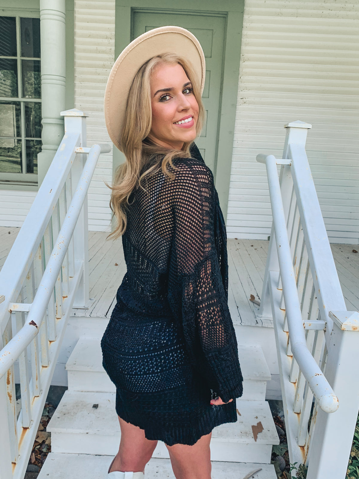 Black Knit Netted Cardigan