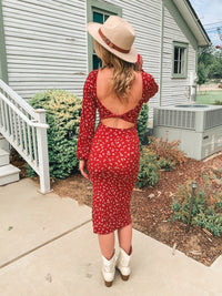 Printed stretch knit halter midi dress